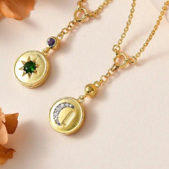 Initial I Chrome Diopside, Rose De France, Moissanite Moon Celestial Medallion - Picture 1 of 6